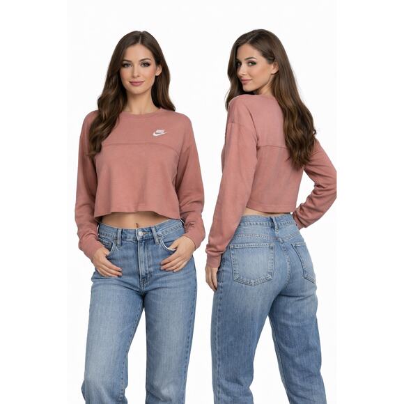 Nike Tops - Nike Women's Salmon Cropped Crewneck Pullover Long Sleeve Relaxed Fit Size XS